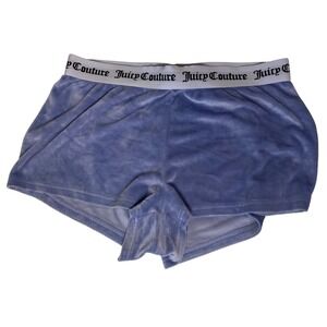 Juicy Couture Blue Velour Rhinestone Logo Back Sleep Shorts Small Y2K Lounge